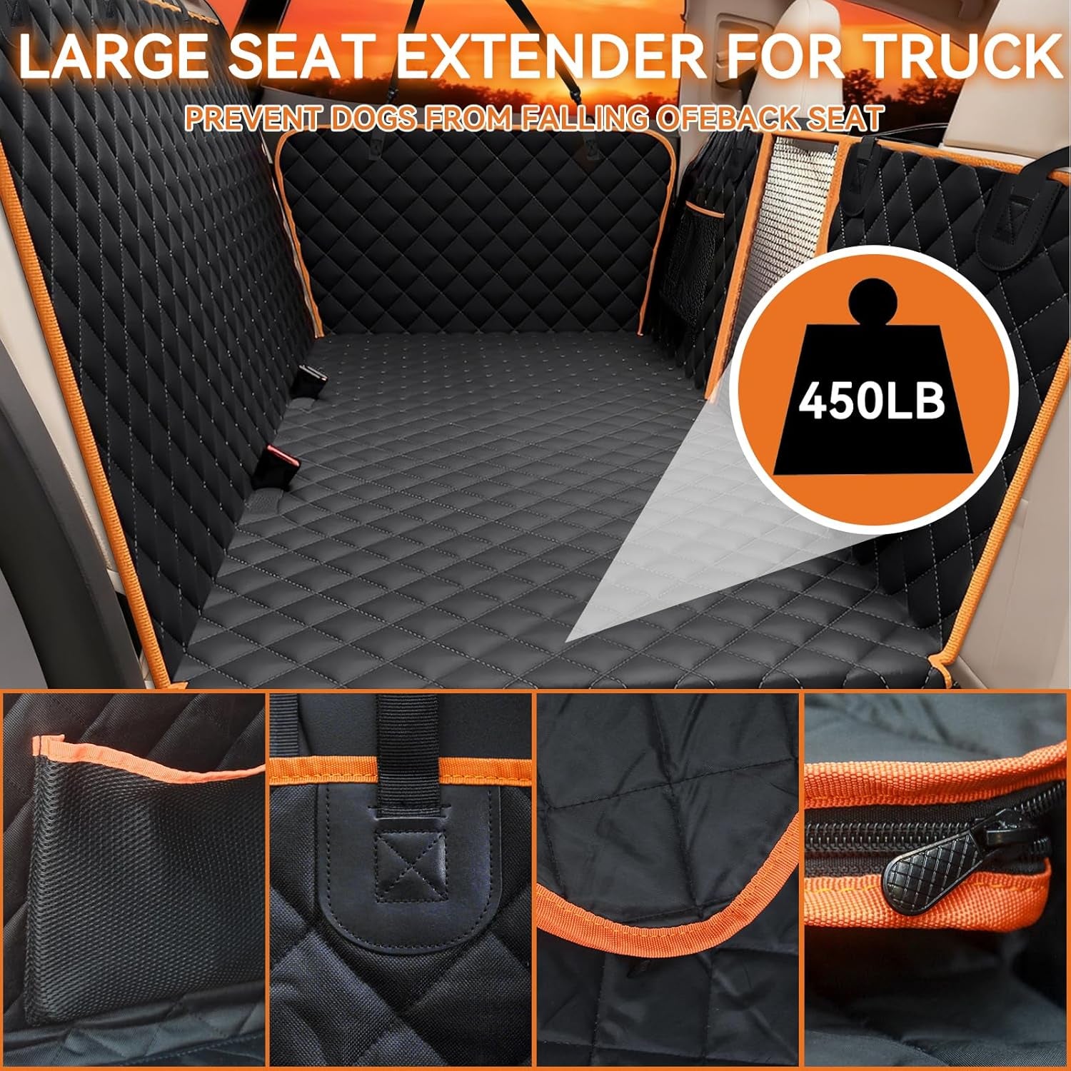 Back Seat Extender for Dogs, Large Space, Waterproof Dog Seat Cover for Back Seat with Hard Bottom Holds 420Lbs,Scratchproof Dog Hammock for Car, Suvs