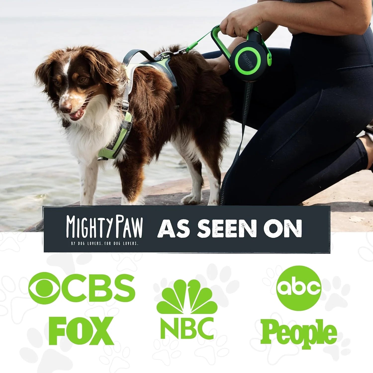 Mighty Paw Retractable Dog Leash 2.0 – 16ft Reflective Nylon for Dogs up to 50 lbs (Green)