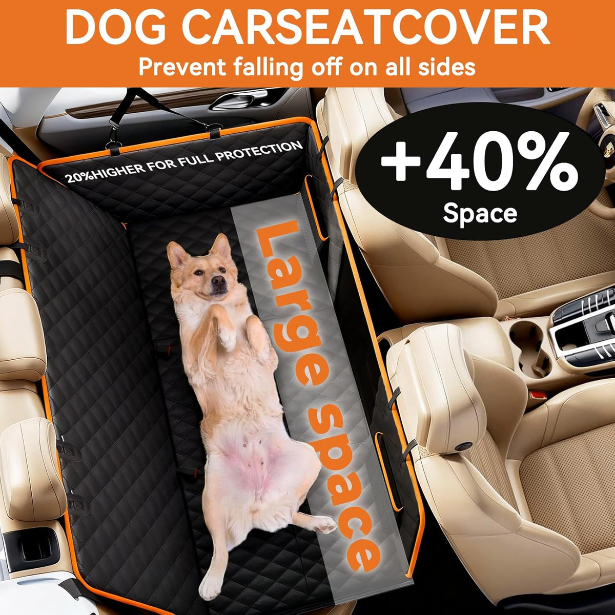 Back Seat Extender for Dogs, Large Space, Waterproof Dog Seat Cover for Back Seat with Hard Bottom Holds 420Lbs,Scratchproof Dog Hammock for Car, Suvs