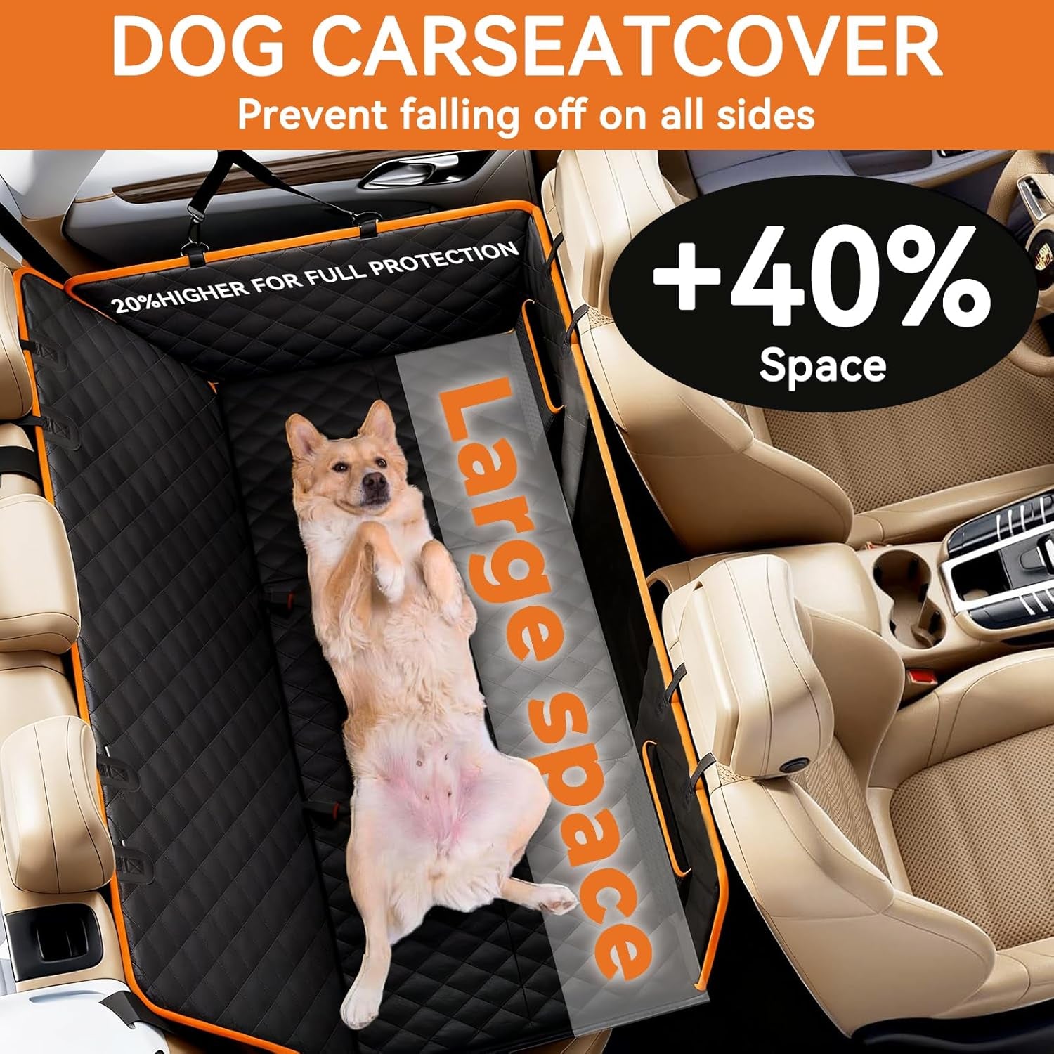 Back Seat Extender for Dogs, Large Space, Waterproof Dog Seat Cover for Back Seat with Hard Bottom Holds 420Lbs,Scratchproof Dog Hammock for Car, Suvs