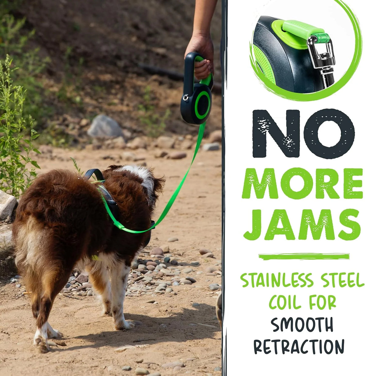 Mighty Paw Retractable Dog Leash 2.0 – 16ft Reflective Nylon for Dogs up to 50 lbs (Green)