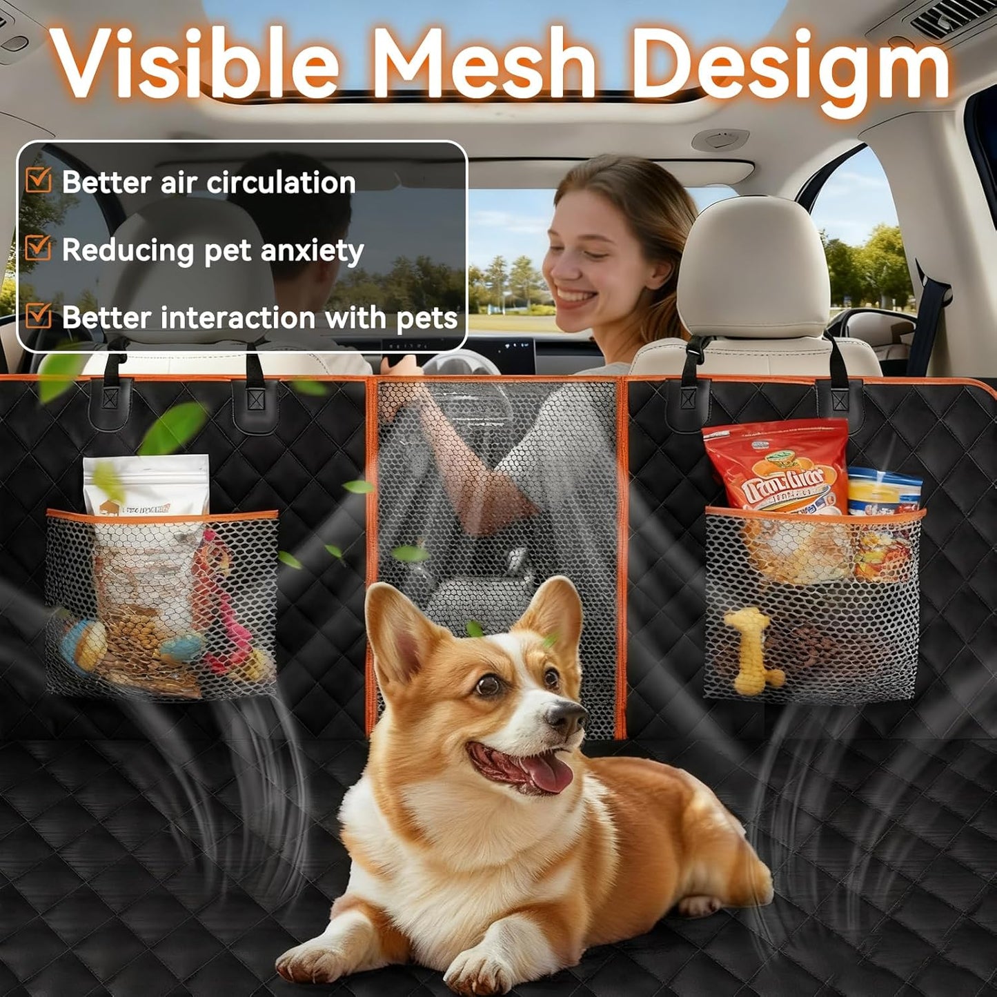 Back Seat Extender for Dogs, Large Space, Waterproof Dog Seat Cover for Back Seat with Hard Bottom Holds 420Lbs,Scratchproof Dog Hammock for Car, Suvs