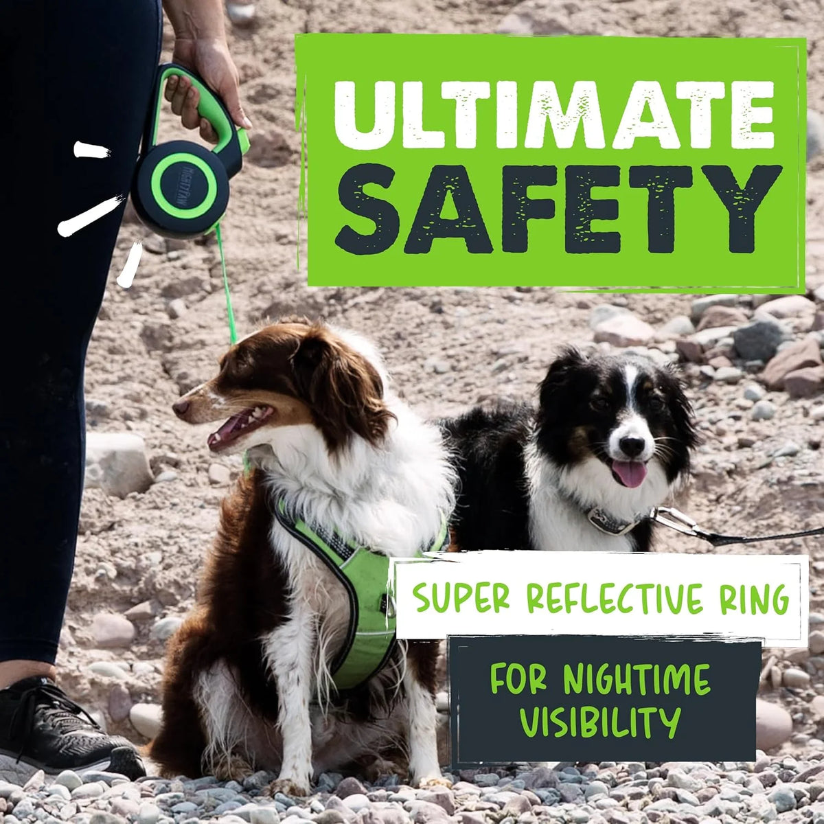 Mighty Paw Retractable Dog Leash 2.0 – 16ft Reflective Nylon for Dogs up to 50 lbs (Green)