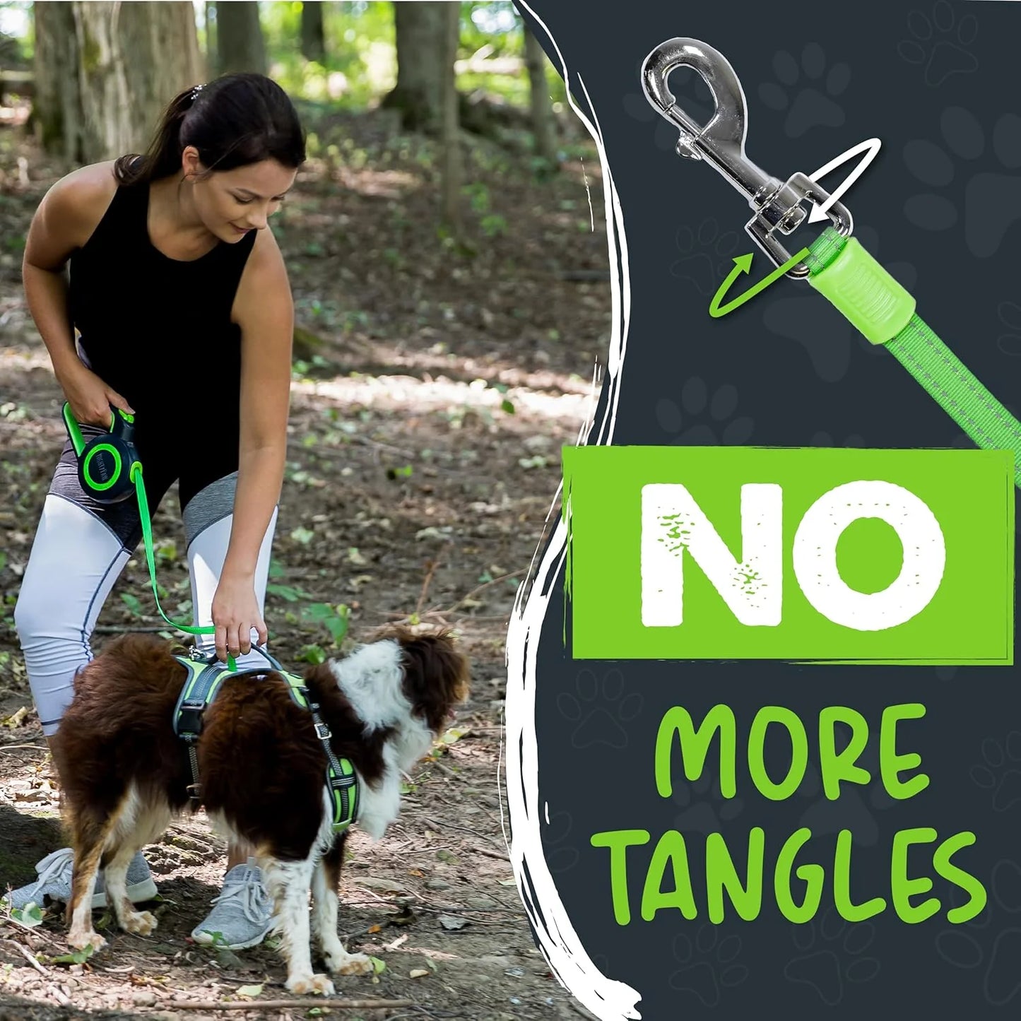 Mighty Paw Retractable Dog Leash 2.0 – 16ft Reflective Nylon for Dogs up to 50 lbs (Green)
