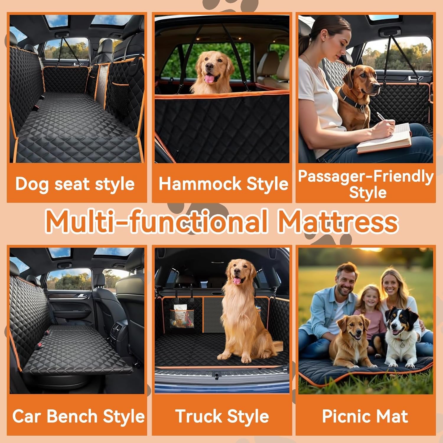 Back Seat Extender for Dogs, Large Space, Waterproof Dog Seat Cover for Back Seat with Hard Bottom Holds 420Lbs,Scratchproof Dog Hammock for Car, Suvs