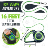 Mighty Paw Retractable Dog Leash 2.0 – 16ft Reflective Nylon for Dogs up to 50 lbs (Green)