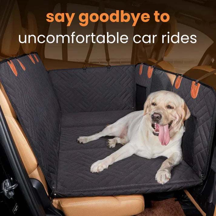 Hard Bottom 6-In-1 Dog Back Seat Cover , Waterproof Mesh Window, Non-Slip for Cars, Trucks and Suvs +FREE Car Backseat Dog Bed + FREE Dog Safety Belt