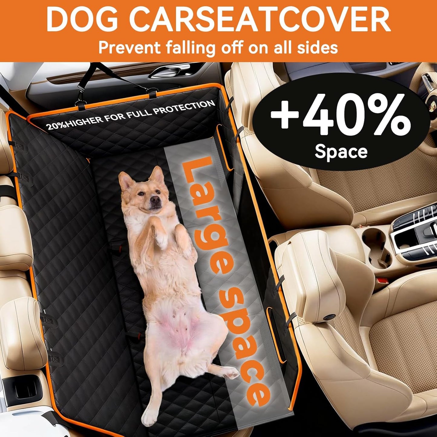 Back Seat Extender for Dogs, Large Space, Waterproof Dog Seat Cover for Back Seat with Hard Bottom Holds 420Lbs,Scratchproof Dog Hammock for Car, Suvs