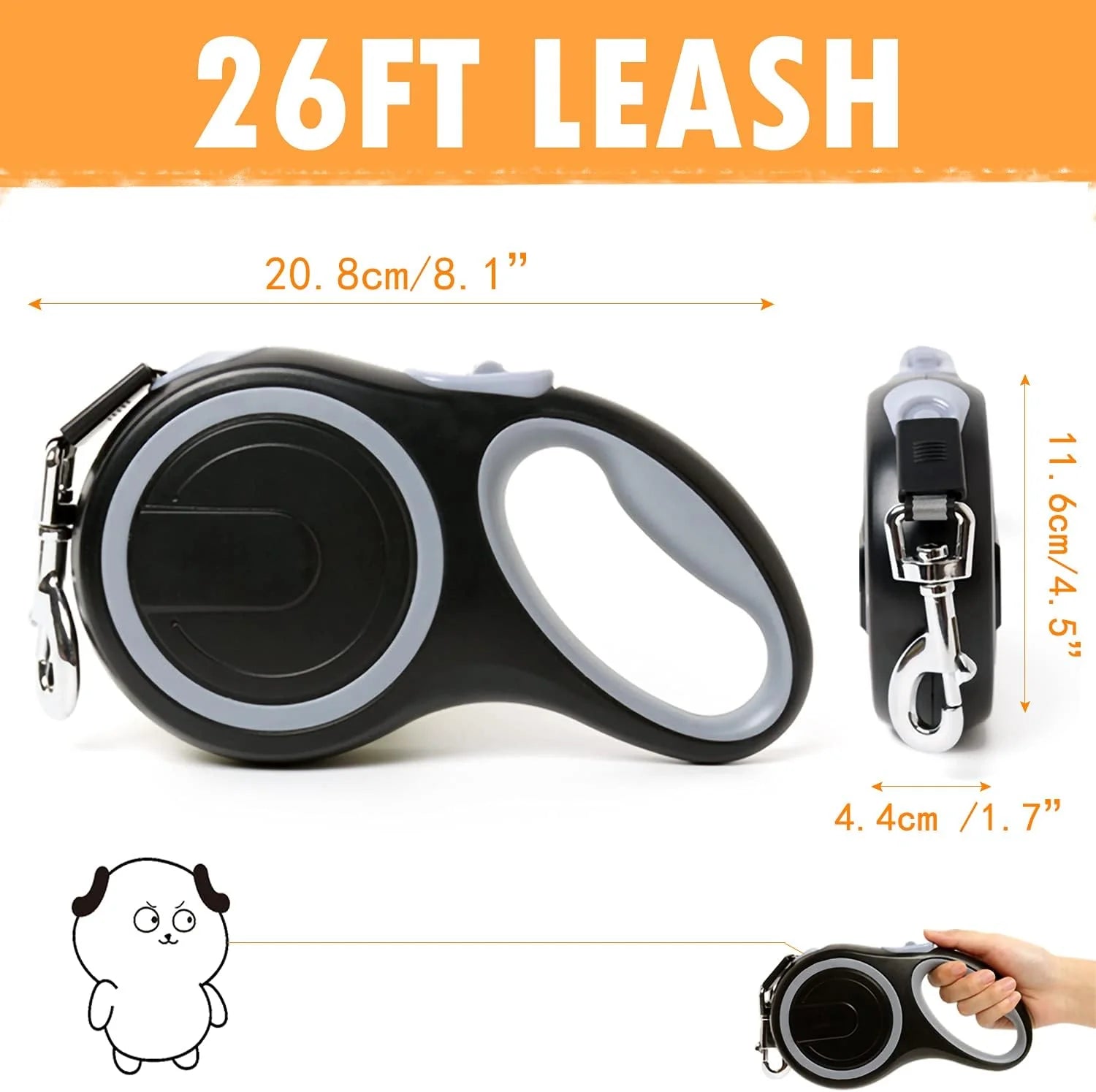 26ft Retractable Dog Leash – Heavy Duty for Dogs up to 110 lbs