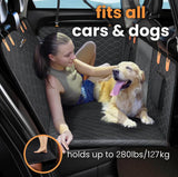 Hard Bottom 6-In-1 Dog Back Seat Cover , Waterproof Mesh Window, Non-Slip for Cars, Trucks and Suvs +FREE Car Backseat Dog Bed + FREE Dog Safety Belt